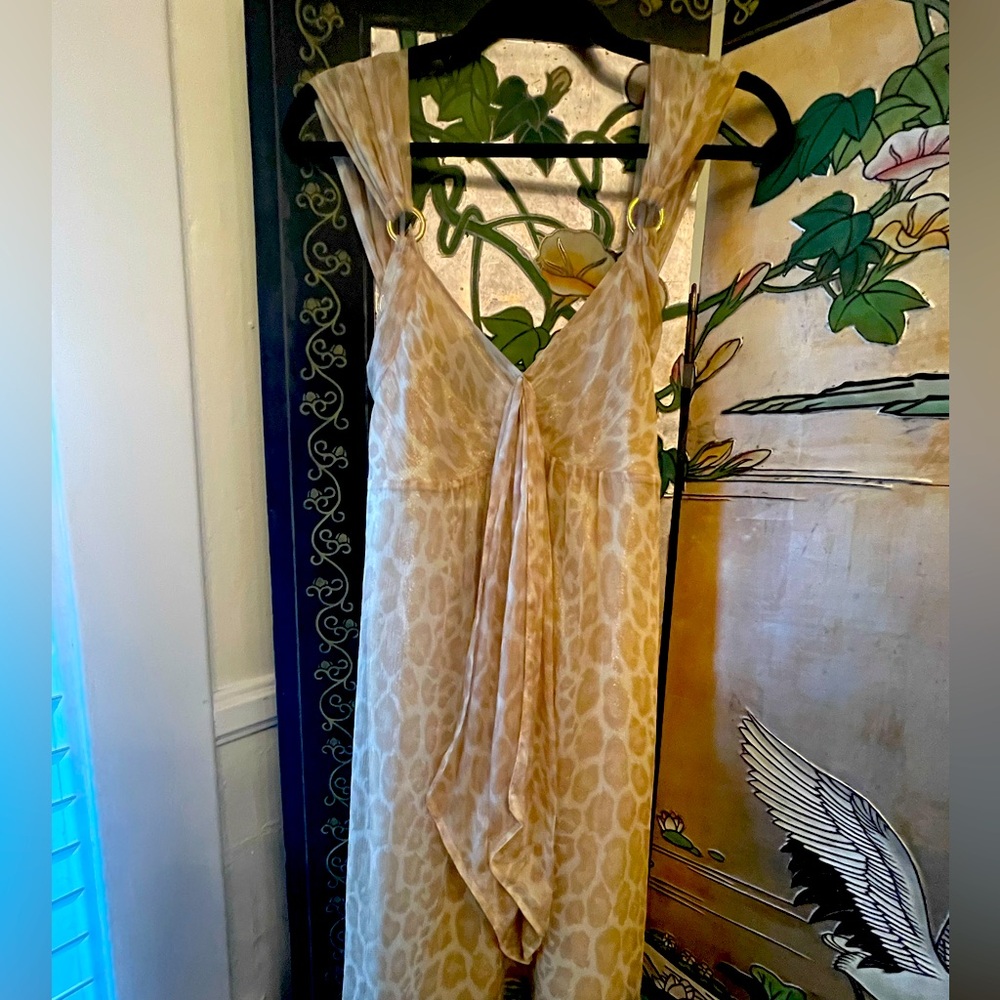 Arden B. Beige Animal Print Gold/White Dress